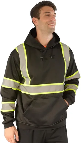 Miniatura 20 de SEsafety Sudadera con capucha con cremallera de alta visibilidad, sudadera de seguridad reflectante clase 3 con parte inferior negra, chaqueta