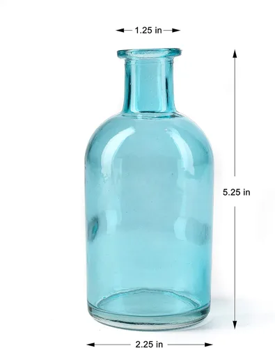 Miniatura 6 de Serene Spaces Living Juego de 6 jarrones de botella de medicina para flores de tallo largo - Tamaño pequeño, juego de jarrones turquesa Pequeño azul