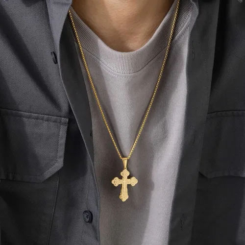 Miniatura 3 de Collar con colgante de cruz ortodoxa para hombre, cadena de cruz religiosa de moda, hipoalergénico e impermeable, collares largos cristianos