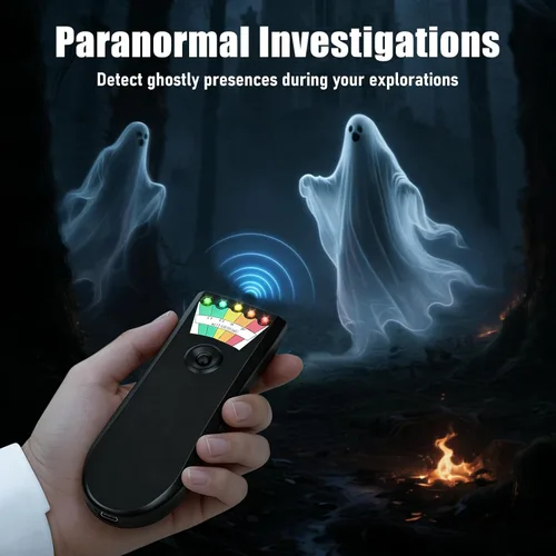 Miniatura 7 de Detector EMF recargable para caza de fantasmas con 5 niveles LED. Detector de campo magnético portátil y de mano. Medidor EMF. Equipo para caza