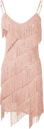Miniatura 2 de Vestido sexy de fiesta con cuello en V para mujer, vestido de lentejuelas de color sólido, vestido con flecos, para ocasiones especiales