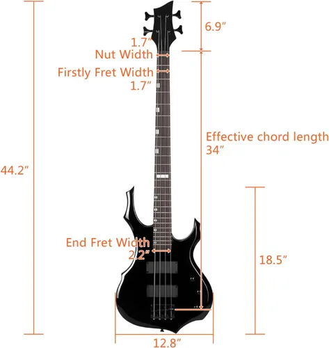 Miniatura 6 de Ktaxon Juego de bajo eléctrico de tamaño completo con diseño de llama con amplificador de 20 W, bolsa de bajo portátil, cable de amplificador Negro
