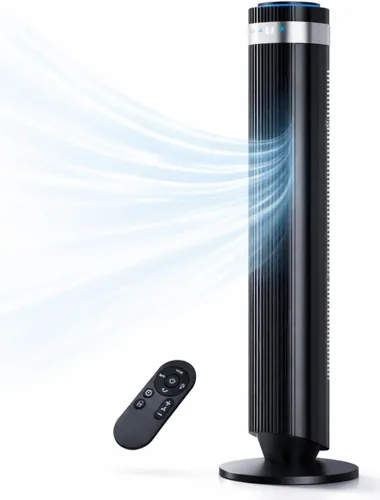 Ventilador de torre para dormitorio, ventilador oscilante sin aspas con control remoto, 5 velocidades, 4 modos, ventilador silencioso de 28 dB, alta