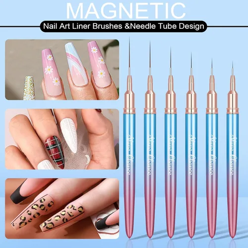 Miniatura 6 de Shince Chance - Juego de pinceles para arte de uñas, 6 pinceles de diseño de uñas para esmalte de gel, dibujo fino, pequeños detalles, pintura