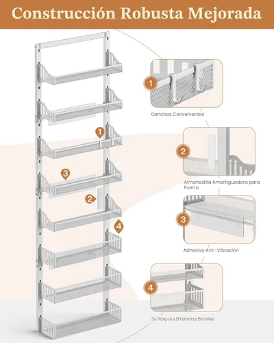 Miniatura 8 de POKIPO Organizador de Despensa Sobre la Puerta de 8 Niveles, Estante Grande de Metal para Especias de Puerta con Canasta Ajustable, 2 en 1 Montaje