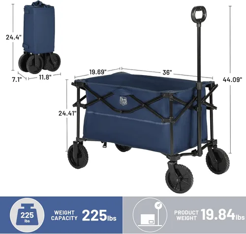 Miniatura 2 de Timber Ridge Carro plegable plegable, carro de playa con ruedas universales todo terreno, carrito de comestibles plegable resistente para jardín al