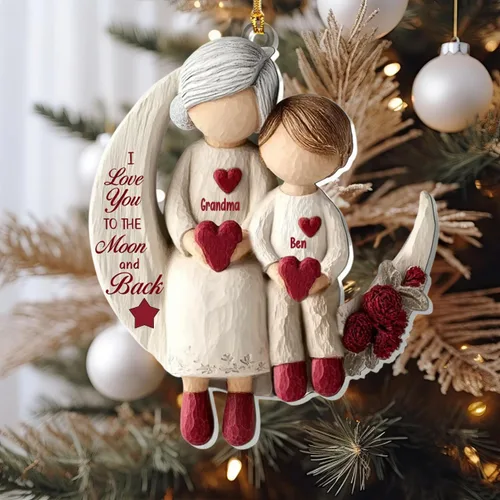 Miniatura 4 de Abuela y Nieto Moon Loves - Adornos Acrílicos Personalizados de 1 Capa - Te Amo Hasta la Luna y de Vuelta - Adorno Adornos Navideños 2025