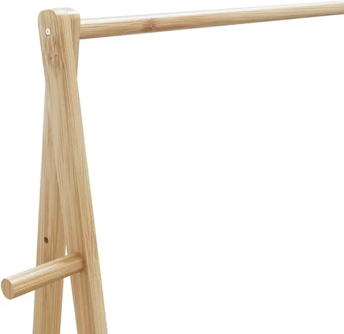 Miniatura 7 de Bamboo Clothing Rack, Varnished Finish, Adjustable Shelves, Foldable Garment Hanger for Bedroom Storage