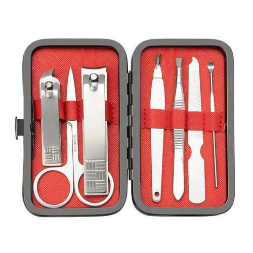 Miniatura 12 de Juego de manicura 7 en 1 de acero inoxidable para uñas, regalos para hombres, adolescentes, herramientas de pedicura con estuche para limpiar