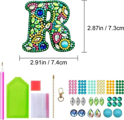 Miniatura 2 de YOYA Llaveros de pintura de diamantes de doble cara 5D letras 5D Kit de llaveros de pintura de diamantes de taladro completo para bricolaje, letras