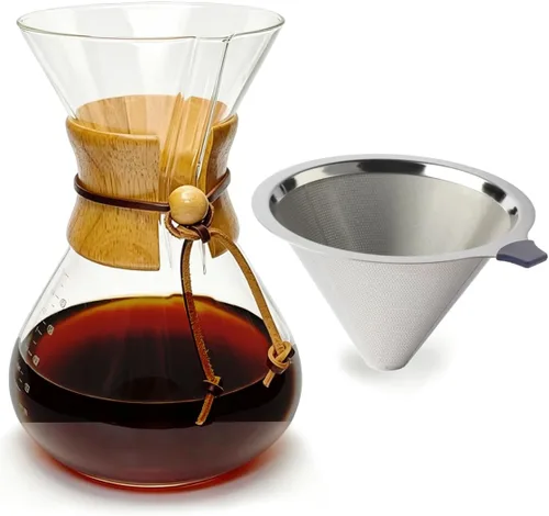 Miniatura 10 de Subjectthree - Juego de cafetera de vidrio para verter sobre 6 tazas con filtro reutilizable, fácil de limpiar para camping, oficina, cafeterías