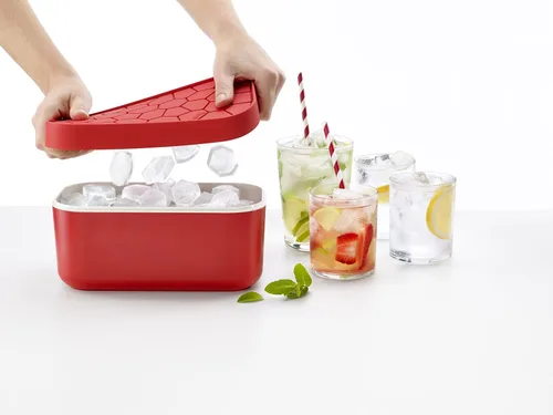 Miniatura 4 de Lékué Caja de hielo Rojo Bandeja de hielo para congelador con tapa y contenedor Hecho con silicona 100% platino Cubos de hielo