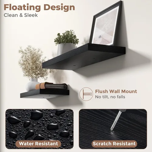 Miniatura 4 de Estantes flotantes para pared con soportes invisibles, estantes de madera de ingeniería montados en la pared con grano de madera para sala de estar