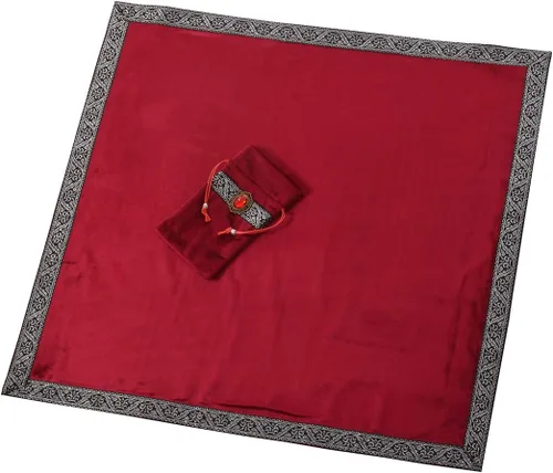 Miniatura 6 de BLESSUME Paño de mesa de tarot de altar de bruja y bolsa de tela de tarot de adivinación cuadrada (rojo)