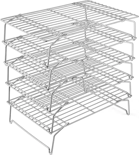 P&P CHEF Rejilla de enfriamiento, estantes de hornear de acero inoxidable apilables de 5 niveles para enfriar, asar, parrilla, plegables y Plateado