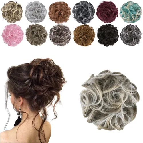 Miniatura 8 de Elaine Moño desordenado para mujer, cabello grueso y rizado, extensiones de cabello sintético ondulado, moño recogido, extensiones de cabello