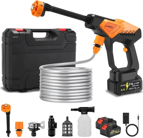 Miniatura 9 de Lavadora a Presión Inalámbrica Alimentada por Batería, Lavadora de Energía de 1200 PSI Portátil Sin Escobillas con Boquilla 6 en 1, Manguera de 5m