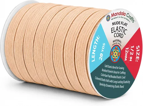 Miniatura 202 de Mandala Crafts - Rollo de cordón elástico plano para costura y manualidades Blanco