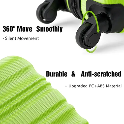 Miniatura 3 de LONG VACATION Juego de equipaje de 4 piezas de ABS hardshell TSA Lock Spinner Ruedas equipaje de mano en maleta, Manzana Verde (Apple Green), Juego