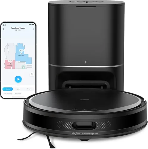 Tapo - Robot aspirador y fregona ultradelgado con navegación inteligente LiDAR con base de autovaciado, 5300 Pa máx., tasa de recolección de polvo