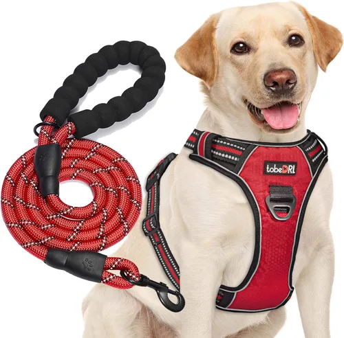 TobeDRI - Arnés antitirones ajustable, reflectante, tela Oxford, arnés para perros medianos y grandes con una correa de 5 pies de regalo (XL, Arnés