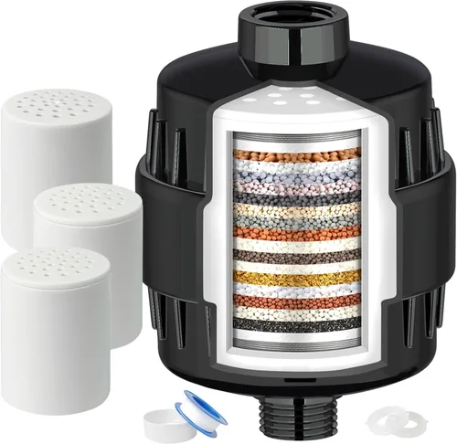 Miniatura 8 de Filtro de ducha, filtro de cabezal de ducha de 20 etapas para agua dura con 2 cartuchos, filtro de agua de ducha de alto rendimiento para eliminar