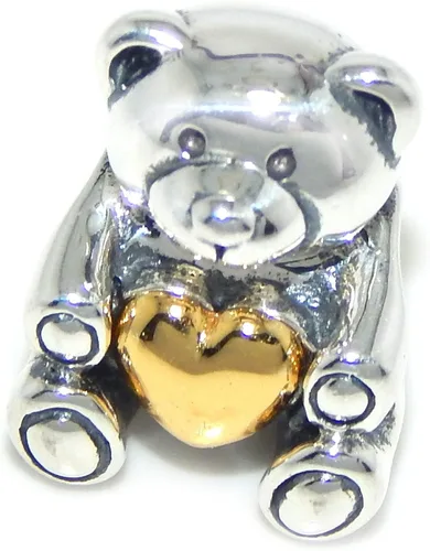 Miniatura 2 de Abalorio de plata de ley 925, diseño de oso de peluche con corazón dorado 327