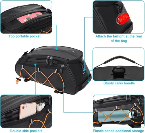 Miniatura 6 de MOSISO Bolsa para Portabicicletas con 2 Alforjas Extraíbles, Bolsa de Mano Refrigeradora Impermeable para Maletero de Bicicleta con Almacenamiento