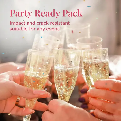 Miniatura 6 de Prestee 24 copas de champán de plástico, flautas de champán doradas, flauta de mimosa desechable dorada, suministros para fiestas, copas de cóctel