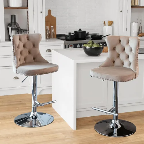 Miniatura 53 de Aoowow Juego de 2 taburetes de bar giratorios, taburetes de bar ajustables con respaldo de terciopelo copetudo, sillas de bar modernas tapizadas