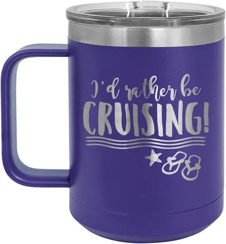Miniatura 13 de I'D RATHER BE CRUISING Amarillo Taza de café de 15 oz con tapa deslizante Taza de café de viaje con aislamiento Ideas de regalos de cumpleaños