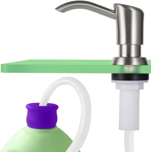 GAGALIFE Dispensador de jabón empotrado en mostrador (níquel cepillado) para fregadero de cocina y kit de tubo de extensión, actualización