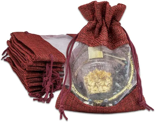 Miniatura 24 de Paquete de 12 bolsas de regalo medianas de lino, arpillera y organza con cordones (5 x 7 pulgadas, blanco) - Bolsa de malla para recuerdos