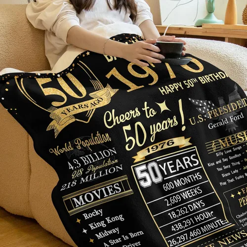 Miniatura 3 de Regalo de 50 cumpleaños para ella y él 1976, regalo de manta de 50 años Lavable a máquina, transpirable, adecuado para todas las estaciones. Ideal
