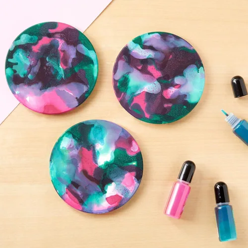 Miniatura 3 de 12 azulejos redondos de cerámica sin esmaltar para manualidades con 12 almohadillas de corcho para posavasos de bricolaje, vertido acrílico, tinta