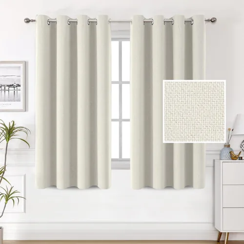 Miniatura 20 de H.VERSAILTEX Cortinas de lino 100% opacas, cortinas térmicas para sala de estar, cortinas de arpillera texturizadas con ojales de lino de doble