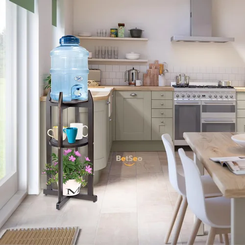 Miniatura 5 de Dispensador de agua de madera maciza natural (32.8 pulgadas de alto - 11.2 pulgadas de ancho) dispensador de bebidas con 2 estantes redondos