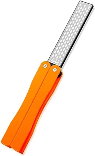 Afilador de cuchillos de diamante Piedra de afilar de bolsillo #400/600 Doble Cara Plegable Portátil Naranja - 1pcs