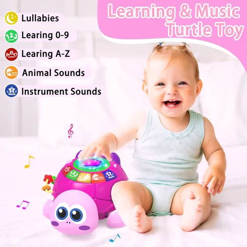 Miniatura 3 de Ussybaby Juguetes Musicales de Tortuga para Bebés de 6 a 12 Meses, Juguete Musical Iluminado para Tiempo Boca Abajo del Bebé con Teléfono, Juguetes