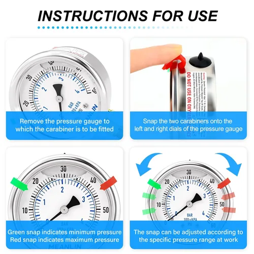 Miniatura 62 de MEANLIN MEASURE Medidor de presión de acero inoxidable relleno de líquido de 0 ~ 300 psi, esfera de cara NPT de 2 pulgadas para compresor de aire