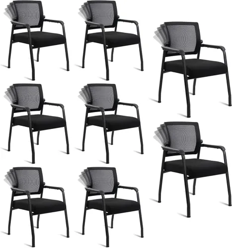 Miniatura 20 de KLASIKA Silla de escritorio sin ruedas, sillón con soporte lumbar ergonómico y cojín de asiento grueso, sillas de sala de espera para oficina