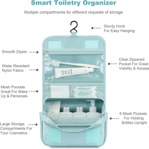 Miniatura 4 de Bolsa de aseo colgante Mossio - Organizador de viaje grande para cosméticos y maquillaje para hombres y mujeres con gancho resistente