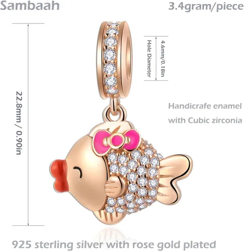 Miniatura 2 de Abalorios de oro rosa de plata esterlina para pulseras estilo Pandora - Cumpleañoscorazónala de ángelplumaestrella