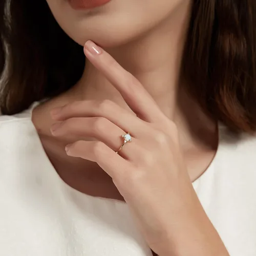 Miniatura 4 de SHINYSO Anillo de boda chapado en oro de 14 quilates para mujer, anillos finos y apilables, ópalo delicado con circonita cúbica, anillo
