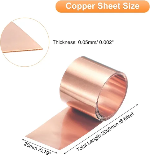 Miniatura 81 de uxcell Rollo de lámina de cobre de 78.740 in x 0.394 in x 0.001 in, 99.9% de tira de cobre puro de cobre intermitente placa de lámina de metal