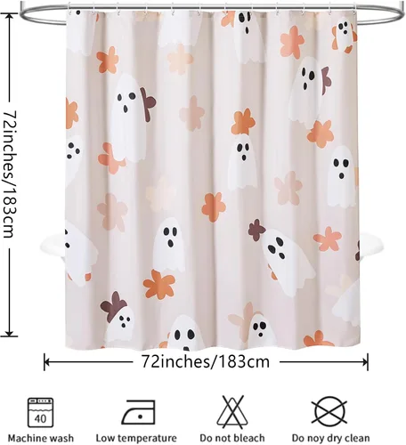 Miniatura 7 de Juego de cortina de ducha de baño con fantasmas florales con ganchos, cortinas de ducha de tela resistente de 180 GSM, 72 x 72 pulgadas, bonita