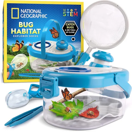 Kit para atrapar insectos National Geographic para niños - Hábitat de insectos para niños con visor magnificado, atrapainsectos, pinzas y guía de