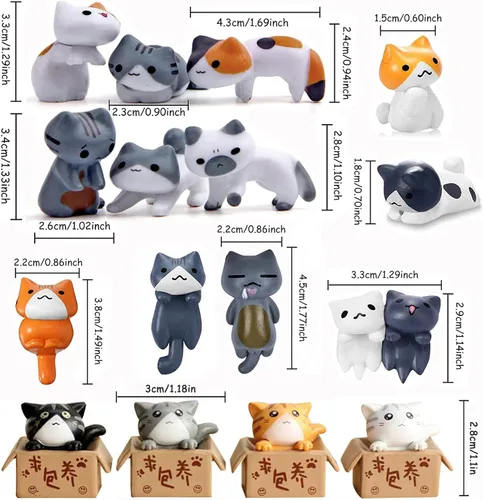 Miniatura 2 de 16 piezas de bonitas figuras de gato para decoración de pasteles, bonito gatito de hadas, jardín, micro paisaje, adorable estatua de animales