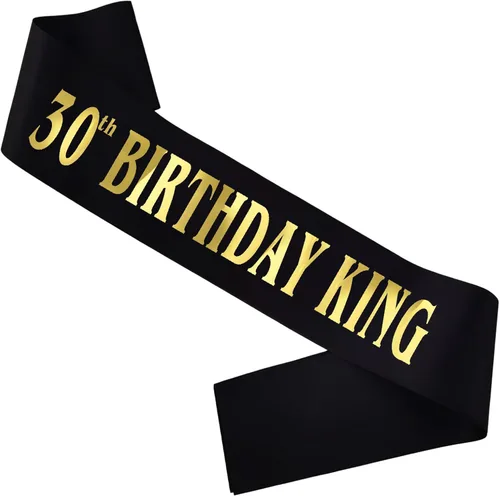 Banda de 30 cumpleaños King, banda de satén negro dorado para hombres 30 fabulosa fiesta de cumpleaños, regalos de decoración