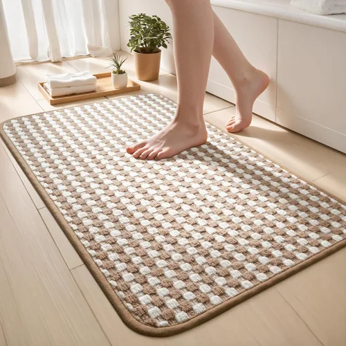 Miniatura 30 de Tapetes de baño antideslizantes delgados para debajo de la puerta, tapetes de baño de secado rápido absorbentes con respaldo de goma trenzado